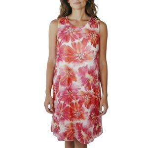 Calvin Klein Watermelon Floral Swing Dress Women's Size 12 Pink Vibrant Vacation